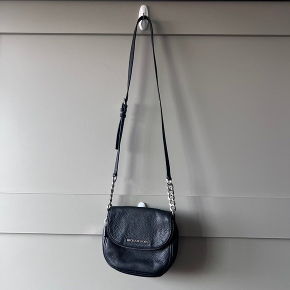 Michael Kors Handbags - Michael Kors Pebbled Leather Bedford Flap Crossbody Bag Black‎ Silver Zipper